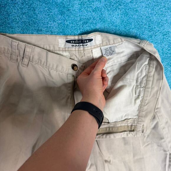 VTG Anchor Blue Baggy Chino Pants 33x32 Tan (Fits 30x28.5) Skater Y2K - Picture 9 of 16